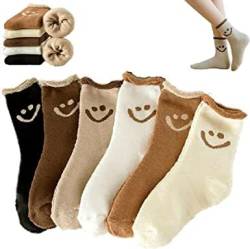 Updays 6 Paar schöne Lächeln Gesicht Baumwollsocken, Herbst-Winter-dicke warme Frottee-Socken, warme süße kuschelige Socken von Updays