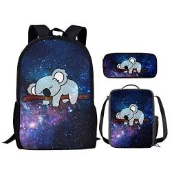 Upetstory 3-teiliges Rucksack-Set für Mädchen und Jungen mit Lunchbox-Federmäppchen, Galaxy Koala, Daypack Rucksäcke von Upetstory