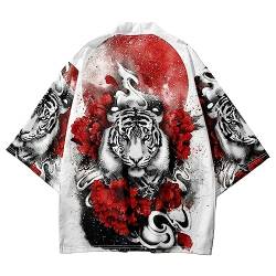 Japanischer Kimono, Anime-Tiger-Druck, übergroße Oberteile, 6XL, lockere Sommer-Strand-Hemden, japanische Cosplay-Männer und Frauen, Strickjacke, Haori, Hip-Hop-Streetwear (E,6XL) von Uplateng