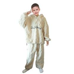Uplateng Jungen Flanell Hoodied Pyjama Kinder Korallen Fleece Nachtwäsche Winter Warme Schlafanzüge Zweiteiliges Set 120-170 (White,170) von Uplateng