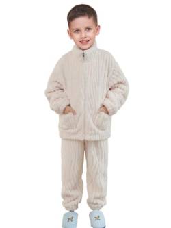 Uplateng Jungen Pyjama aus Verdicktem Flanell für zu Hause Kinder Korallen Fleece Nachtwäsche Warme Winter Schlafanzüge 2-teiliges Set 5–15 Jahre (White,110) von Uplateng