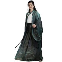 Uplateng Traditionelles Chinesisches Hanfu Kostüm für Herren Chinesisches Hanfu Cosplay Kostüm Vintage Tintendruck Alte Robe S-XXL (Green,XXL) von Uplateng