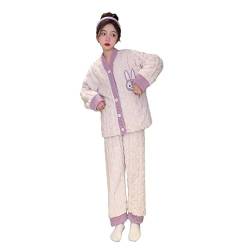 Verdickter Mädchen Flanell Pyjama Herbst und Winter Warme Schlafanzüge Zweiteiliges Set Kinder Korallen Fleece Nachthemden 5–15 Jahre (White,170) von Uplateng