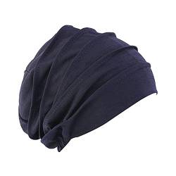 Uposao Chemo Kopftuch für Frauen, Baumwolle Bandana Turban Muslim Bandana Kopftücher Headwrap Hijab Bonnet Kopfbedeckung Schlafmütze Muslimisches Chemotherapie-Kappe Kopftuch,Dunkelblau von Uposao