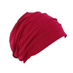Uposao Chemo Kopftuch für Frauen, Baumwolle Bandana Turban Muslim Bandana Kopftücher Headwrap Hijab Bonnet Kopfbedeckung Schlafmütze Muslimisches Chemotherapie-Kappe Kopftuch,Rot von Uposao