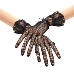 Uposao Frauen Spitze Handschuhe, Elegante Blumen Kurze Netzhandschuhe Sommer UV Schutz Handschuhe Braut Hochzeit Opera Fest Party Halloween Handschuhe 1920s Handschuhe Damen Kostüm Zubehör,Schwarz von Uposao