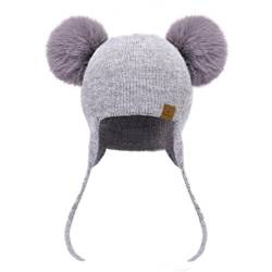 Upstar Kinder Mütze Kinderbeanie für Jungen und Mädchen 100% Kaschmir Unisex mit Zwei Bommel für Frühling Herbst Winter(grau) von Upstar