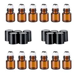 12 STÜCKE Mini Bernstein Glas Rollerflaschen mit Schwarzer Kappe und Stahl Roller Balls Kosmetische Vorratsbehälter Jar Töpfe für ätherisches Öl Parfüm Aromatherapie Probe (2ml) von Upstore