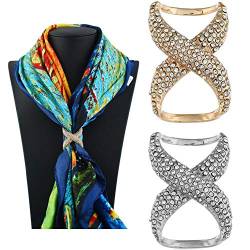 2 Stück (Gold + Silber) Damen Mode Strass eingelegte Schal Ring Schnalle Modern Einfacher Schmuck Seide Schal Verschluss Clips Kleidung Wrap Halter Dekoration Zubehör für T-Shirt Halstuch Schal von Upstore