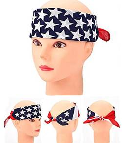 3 PCS Amerikanische Flagge Stars & Stripes Turban Verdrehte Kopfbedeckung Haarband Biker Stretch Mode Workout Friseurbedarf Halstuch Cowboy Bandanas Quadratischer Schal von Upstore