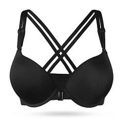 Upushall Damen Push Up Frontverschluss BH Dick Gepolstert Nahtlos Criss-Cross Back Bügel-BH Fügen Sie Zwei Tassen hinzu, Schwarz, 100A von Upushall