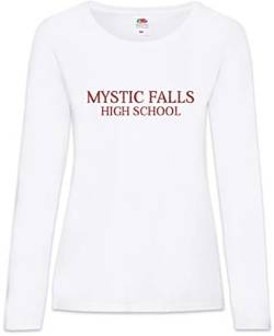 Urban Backwoods Mystic Falls High School Damen Langarm T-Shirt Weiß Größe M von Urban Backwoods