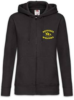 Urban Backwoods Refugees Welcome Damen Zipper Hoodie Kapuzenpullover Schwarz Größe XS von Urban Backwoods