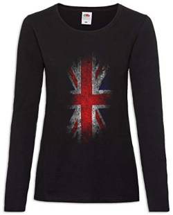 Urban Backwoods Vintage UK Union Jack Flag Damen Langarm T-Shirt Schwarz Größe S von Urban Backwoods