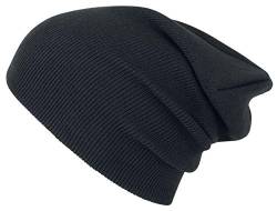 MSTRDS Unisex Strickmütze Basic Flap Beanie - einfarbige, neutrale Wintermütze für Damen und Herren ohne Druck und Stick, ohne Logo - Farbe black, Größe one size von Urban Classics