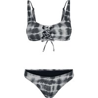 Urban Classics Bikini-Set - Ladies Lace Up Tie Dye Bikini - XS bis XL - für Damen - Größe XS - schwarz/weiß von Urban Classics