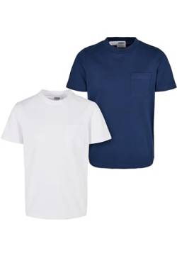 Urban Classics Boy's UCK4123A-Boys Organic Cotton Basic Pocket Tee 2-Pack T-Shirt, White/darkblue, 158/164 von Urban Classics