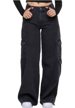 Urban Classics Damen TB6156-Ladies Mid Waist Cargo Denim Pants Hose, Black Charcoal Washed, 26 von Urban Classics