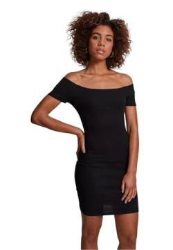 Urban Classics Damen Kleid Ladies Off Shoulder Rib Dress, schulterfreies Kleid für Frauen, Slim Fit, black, XL von Urban Classics