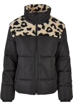 Urban Classics Damen Ladies AOP Sherpa Mixed Puffer Jacket Jacke, Black/Sandleo, L von Urban Classics