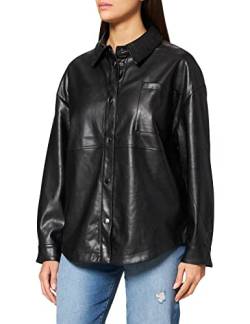 Urban Classics Damen Ladies Faux Leather Overshirt Hemd, Black, 3XL von Urban Classics