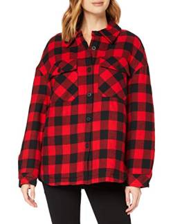 Urban Classics Damen Ladies Flanell Padded Overshirt Jacken, Black/red, 5XL von Urban Classics