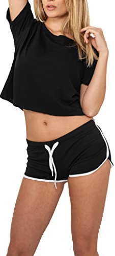 Urban Classics Damen Ladies French Terry Hotpants Short, Mehrfarbig (blk/wht 50), 38 (Herstellergröße: M) von Urban Classics