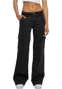 Urban Classics Damen TB6037-Ladies High Waist Straight Denim Cargo Pants Hose, Black Washed, 30 von Urban Classics