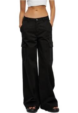 Urban Classics Damen TB6040-Ladies High Waist Wide Leg Twill Cargo Pants Hose, Black, 26 von Urban Classics