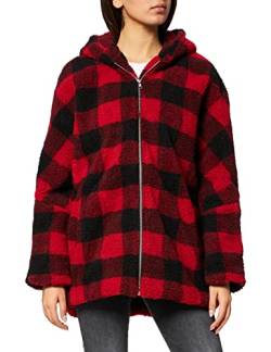 Urban Classics Damen Ladies Hooded Oversized Check Sherpa Jacket Jacke, Mehrfarbig (Firered/Blk 01440), Large (Herstellergröße: L) von Urban Classics