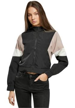 Urban Classics Damen Ladies Short 3-Tone Crinkle Jacket Jacke, Black/duskrose/whitesand, 42 von Urban Classics