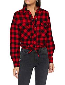Urban Classics Damen TB3753-Ladies Short Oversized Check Shirt Hemd, Black/red, 4XL von Urban Classics