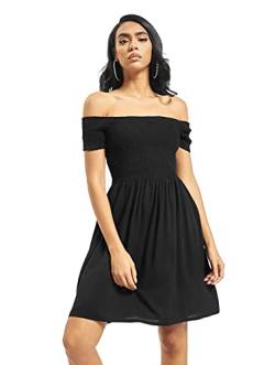 Urban Classics Damen Ladies Smoked Off Shoulder Dress Kleid, Schwarz (Black 00007), 36 (Herstellergröße: S) von Urban Classics