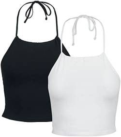 Urban Classics Damen TB3403A-Ladies Cropped Neckholder Top 2-Pack T-Shirt, Black/White, XL von Urban Classics