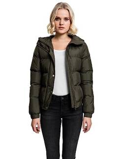 Urban Classics Damen Winterjacke Ladies Hooded Puffer Jacket, gefütterte Jacke für Herbst und Winter mit Kapuze, Daunenjacke - Farbe darkolive, Größe M von Urban Classics