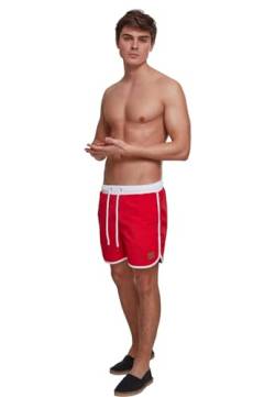 Urban Classics Herren Badehose Retro Swimshorts, Retro Badehose für Männer, mit Kordelzug, firered/white, S von Urban Classics