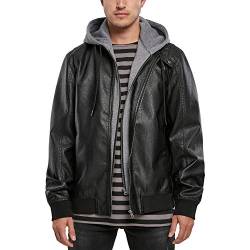 Urban Classics Herren TB3804-Fleece Hooded Fake Leather Jacket Jacken, Black/Grey, XL von Urban Classics
