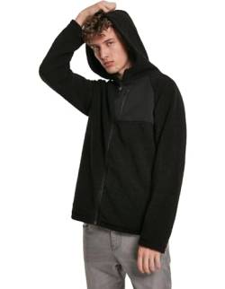 Urban Classics Herren Hooded Sherpa Zip Jacket Jacke, Schwarz (Black 00007), Large (Herstellergröße: L) von Urban Classics