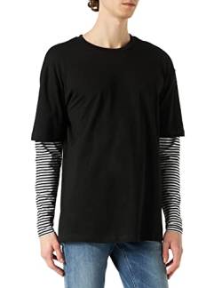 Urban Classics Herren Longsleeve T-Shirt Oversized Double Layer Striped LS Tee T-Shirt, Black, L von Urban Classics