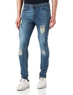 Urban Classics Herren Slim Fit Jeans Hose, Blue Heavy Destroyed Washed, 32/32 von Urban Classics