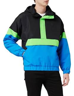 Urban Classics Herren Windbreaker 3-Tone Neon Mix Pull Over Jacket Jacke, Mehrfarbig (Black/cobaltblue 02376), Large (Herstellergröße: L) von Urban Classics