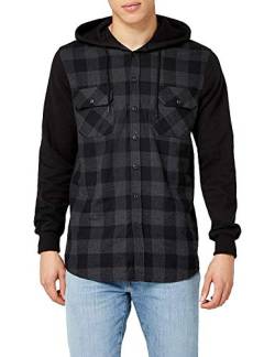 Urban Classics Hooded Checked Flanell Sweat Sleeve Shirt Männer Flanellhemd schwarz/grau 5XL von Urban Classics