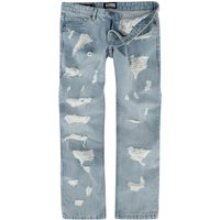 Urban Classics Jeans - Heavy Ounce Straight Fit Heavy Destroyed Jeans - W30L32 bis W34L33 - für Männer - Größe W34L33 - hellblau von Urban Classics