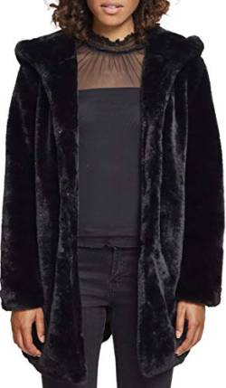 Urban Classics Ladies Hooded Teddy Coat aus Fake Kaninchenfell, Damen Mantel mit Kapuze und Seitentaschen, black, L von Urban Classics