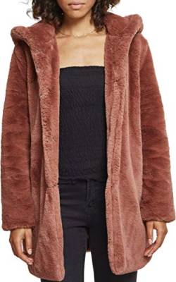 Urban Classics Ladies Hooded Teddy Coat aus Fake Kaninchenfell, Damen Mantel mit Kapuze und Seitentaschen, darkrose, 5XL von Urban Classics