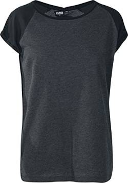 Urban Classics Ladies T-Shirt Contrast Raglan Tee, lässiges Raglan T-Shirt für Frauen, Regular Fit, charcoal/black, 3XL von Urban Classics