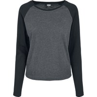 Urban Classics Langarmshirt - Ladies Contrast Raglan Longsleeve - XS bis 5XL - für Damen - Größe XXL - charcoal/schwarz von Urban Classics