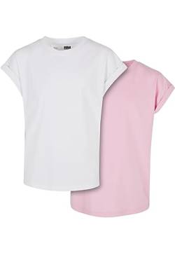 Urban Classics Mädchen T-Shirt Girls Organic Extended Shoulder Tee 2-Pack White/girlypink 158/164 von Urban Classics