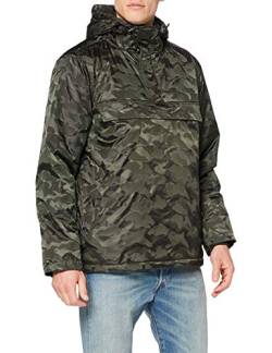 Urban Classics TB1802 Herren Windbreaker Padded Camo Pull-Over Jacket - gefütterte Camouflage Überziehjacke mit Bauchtasche und verstellbarer Kapuze - Farbe darkolive, Größe S von Urban Classics