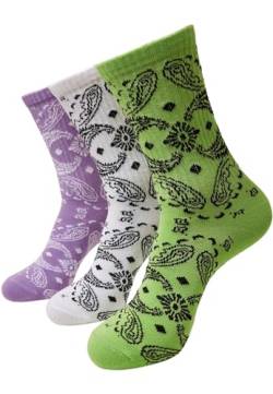 Urban Classics Unisex Bandana Pattern 3-Pack Socken, White & Lilac & Lime, 43-46 (3er Pack) von Urban Classics